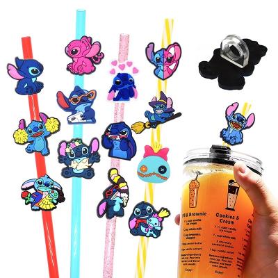 China Amazing Lilo and Stitch Disposable Straw Cartoon Stitch Charms Toppers Bar Accessories for sale