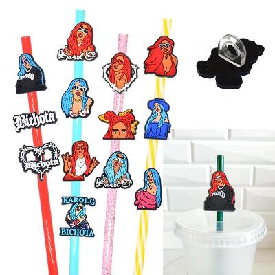 China Disposable karol g bichota straw topper popular singers rubber straw charms creative super toppers karol g star drinks cups straw topper for sale