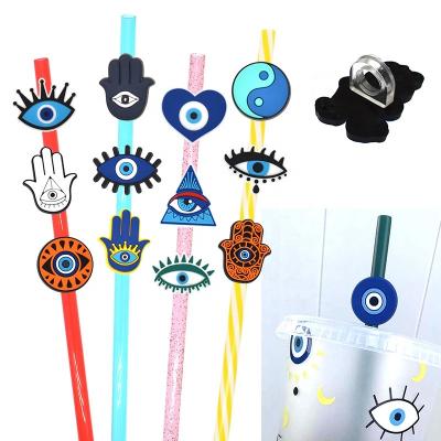 China Disposable PVC Straw Evil Eye Evil Eye Straw Topper Devil Fatima Hand Fatima Eyes Evil Attachment for sale