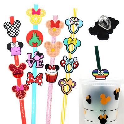 China Cartoon DISN Castle Disposable Bow Straw Mickey And Minnie Topper Toppers for sale