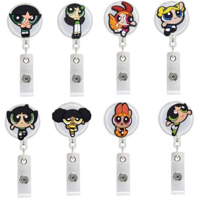 China Wholesale Custom Cute Office School Retractable Rubber Pvc Retractable Logo ID Cartoon Character Anime Badge Reel With Card Holders for sale