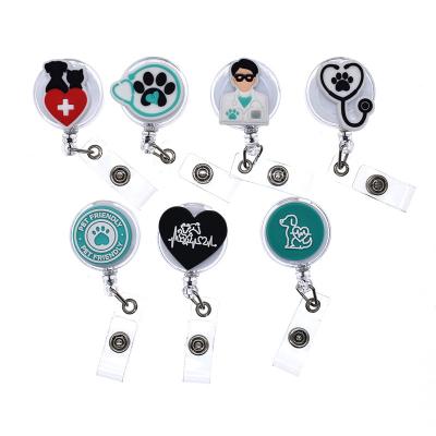 China 2022 Office School Vet I D Badge Reel Veterinary Tending Badge Reels Retractable Diy Badge Holder Pull Reel for sale