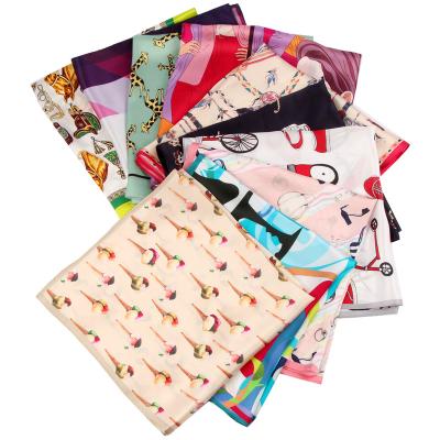 China Soft Stewardess Fashion Accept Custom Logo Women Printed Turkish Square Logo Women's 100%silk Satin Scarf for sale