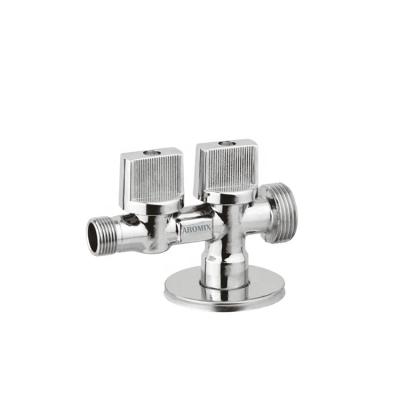 China Good Quality Modern Toilet Bathroom Chromed Valve 1/2 Stop Angle Valve Wall Mounted Double Outlet Brass Angle Valve for sale