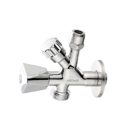 China Modern HOT Closing and Opening Hand Wheel Independent Two Outlet Chromed Angle Valve for sale