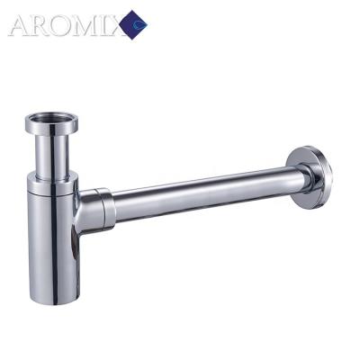 China Modern Custom Chromed Brass Sink Siphon Drain Bottle Trap Round Pot Anti-Odor Lavatory Siphon for sale