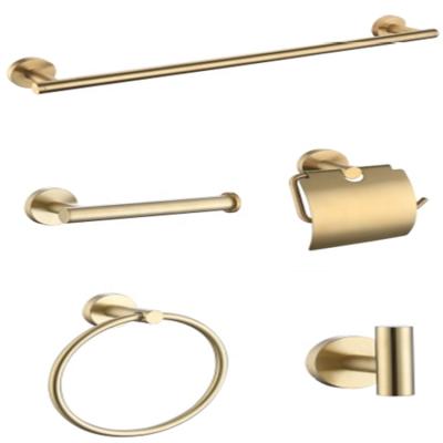 China Modern Good Price 5 Pieces Stainless Steel Bathroom Hardware Accessories Set Wall Mounted Towel Bar Set Brushed Gold for sale