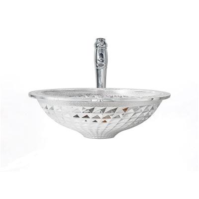 China Modern Luxury Glass Vessel Sink In Silver Sparkle Crystal Above Counter sink Vanity Sink Bowl for sale