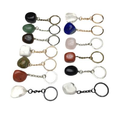 China Pink Crystal Key Chains Accessories Jewelry Gift Fashion Stone Quartz Key Chain Souvenir Gifts Natural Stone Pendant Key Rings for sale