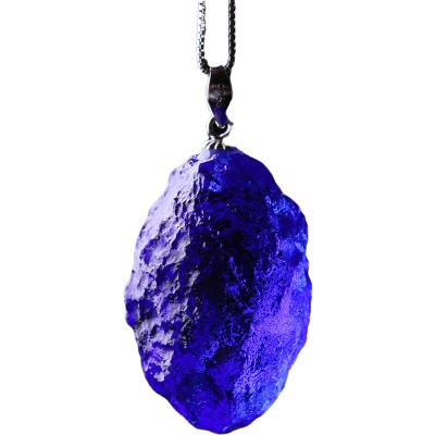 China Europe Natural Blue Meteorite Original Stone Pendant With 925 Silver Clavicle Chain For Gifts for sale