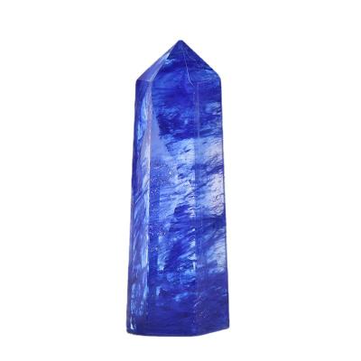 China Europe Blue Fused Rough Polished Single-Pointed Hexagon Crystal Stone Column Home Decoration for sale