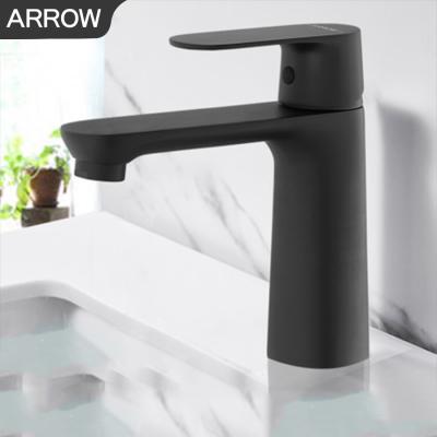 China Metered Faucets ARROW Basin Black Lavatory Single Handle Faucet Bath Taps Waterfall Brass Bathroom Faucet for sale