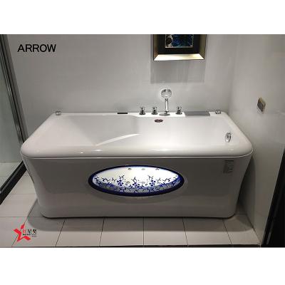 China Blue And White ARROW Design Porcelain Design Cheongsam Bathtub Body Massage Series Glass Corner Bathtub for sale