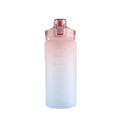 China Viable Gradually Changing Color Sports Large Capacity Gallon Sports Drinking Plastic Motivation Water Bottle With Time Marker Straw for sale