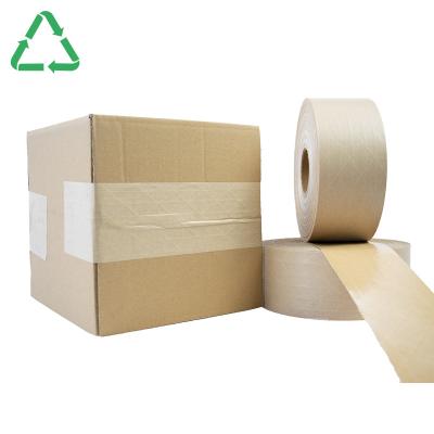 China Carton Sealing No Plastic Prevents Abrasions Brown White Wet Water Activated Bonded Custom Kraft Paper Tape for sale