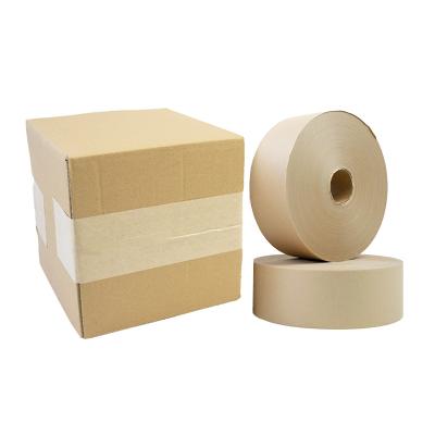 China Carton Transport Low Cost Carton Protection Sealing Damp Sealing Water Activated Custom Kraft Paper Brown Kraft Tape Gummed Paper White Logo for sale