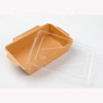 China Disposable Meal Prep Microwavable Paper Food Containers With Clear Plastic Lids Brown Kraft Rectangular Disposable Lunch Boxes Trays for sale