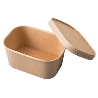 China Disposable Disposable Rectangular Square Food Container Restaurant Fast Food Packaging Box Kraft Paper Container Salad Bowl Takeaway for sale