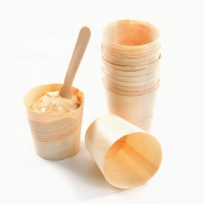 China Disposable Disposable Pine Ice Cream Chip Cup Portable Wooden Cups Outdoor Coffee Mug Drinking Water Desert Dipping Bowls for Parties for sale