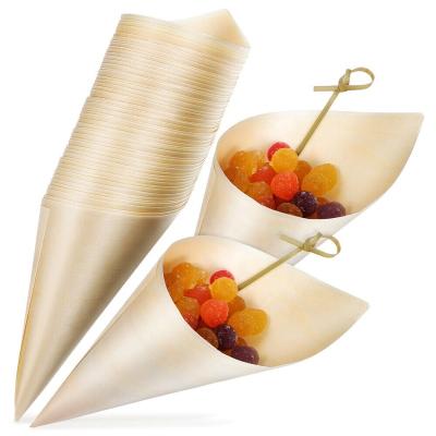 China Disposable Disposable Wooden Cones Natural Pinewood Food Cones Serving and Tasting Cone Appetizer Finger Food Ice Cream Holder for Events for sale