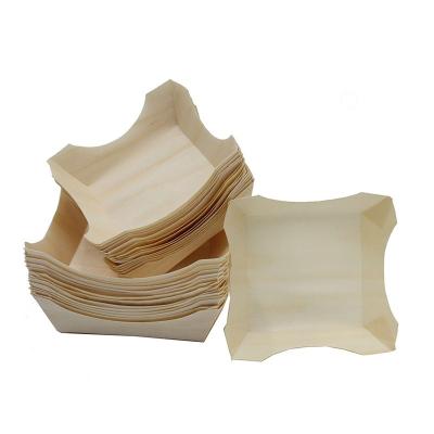 China Disposable Eco Sustainable 100% Biodegradable All Natural Wooden Disposable Dessert Plate Mousse Cup for Parties for sale