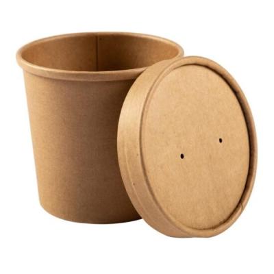 China Disposable Heavy Duty Disposable Kraft Paper Soup Cup with Paper Lid 5 Sizes Microwavable and Freezer Safe Soup Container for Take Away for sale