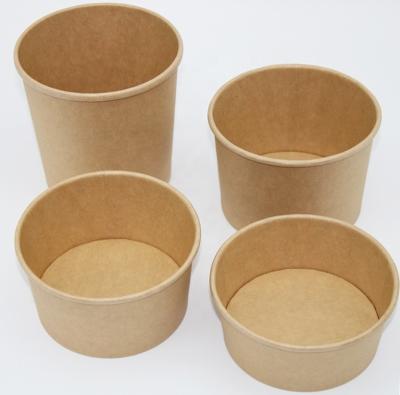 China Disposable Disposable Compostable Paper Bowls with Lids Heavy Duty Kraft Paper Soup Container for Hot and Cold Foods for sale