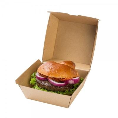 China Disposable Corrugated Burger Box Hamburger To Go Box Disposable Take Out Container Kraft Brown Rigid Burger Clamshell Fast Food Container for sale