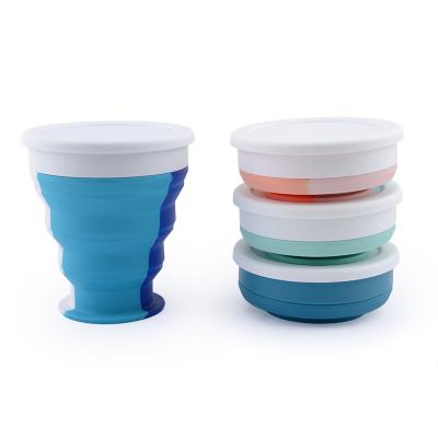 China Outdoor Multifunctional Portable Silicone Travel Stored Folding Water Coffee Cups With Lid for sale