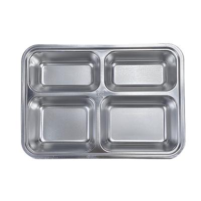 China Sustainable 304 School Dinner Dish Metal Stainless Steel 4 Grids Fast Food Dish Dinner Plate Food Tray for sale