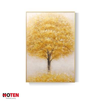 China Custom Large Scale Hand Painted Gold Modern Oil Painting Factory Tree Picture Canvas Painting for sale