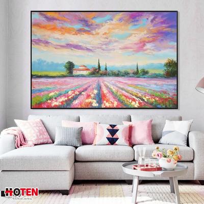 China Modern Pure Hand Drawing Pastoral Oil Painting I Landscape Painting I Modern Minimalist Purple Warm Home Decoration Painting for sale