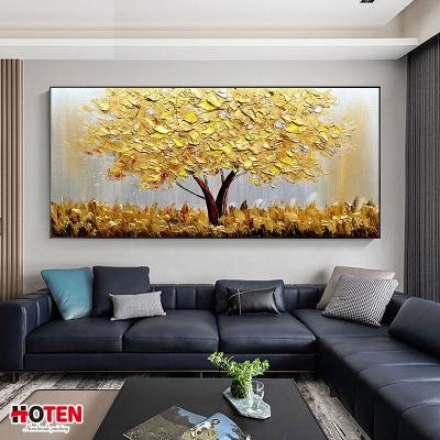 China Modern pure hand oil painting living room modern horizontal decorative gold tree thick oil knife drawing painting for sale