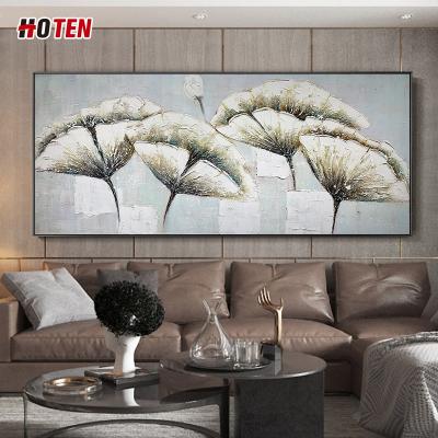 China Modern pure hand oil painting living room version drawing horizontal flower painting style cold art decorative painting for sale