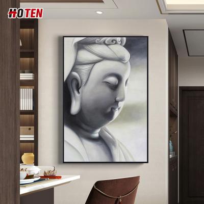 China Traditional hand-painted Buddhist wall head half-face oil painting statue Buddha hanging painting Buddha painting for sale