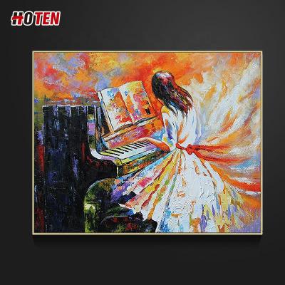 China Abstract Woman Playing Piano Simple Character Bedroom Piano Room Decorative Painting Hand Painted Hanging Oil Painting for sale