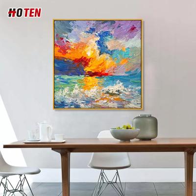 China Abstract Sea Sunrise Oil Painting Sea Living Room Hand Painted Modern Minimalist Decorative Painting Hanging Painting for sale