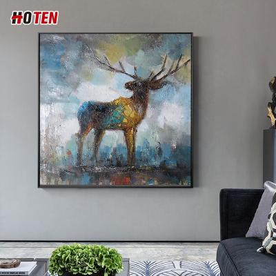 China Oil painting abstract pure hand-painted elk head back simple Nordic style bedroom bedside decoration abstract wall painting for sale