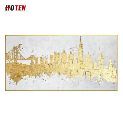 China Abstract 100% Handmade Modern Art Painting Contemporary Gold Foil Wall Cityscape for sale