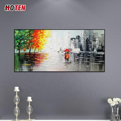 China Handmade Abstract Palette Knife Village Scenery Landscape Canvas Oil Painting for sale