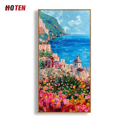 China Hand-painted Abstract Mediterranean Vertical Painting Modern Corridor Oil Painting Landscape Custom Painted Decoration for sale