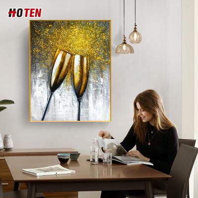 China Modern Minimalist Wall Hanging Art Gold Foil Painting Wine Glass Restaurant Oil Painting Modern Hand Painted Living Room Decoration for sale