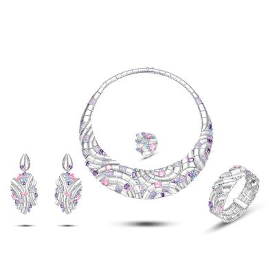 China EXITOSO Luxury CLASSIC Zircon Diamond Bridal Jewelry Sets Crystal Party Wedding Jewelry Necklace Sets for sale