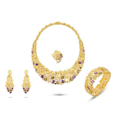 China EXITOSO Dubai CLASSIC Gold Luxury Jewelry Set Earring Necklace Nigerian Wedding 4Pcs Set Women Bridal Accessories for sale