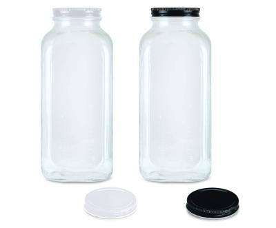 China Eco - Friendly Square Glass Milk Bottle With Leak Free Lids for sale