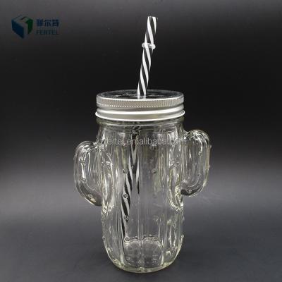 China Eco-friendly 12oz 360ml cactus shaped milk glass juice bottle drinking mason jar for sale