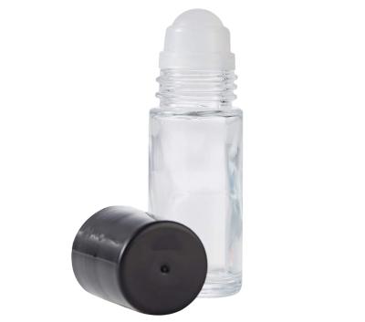 China Eco-friendly 30ml essential oil glass roller bottles perfume roller bottles with plastic rollerballs and black lids for sale