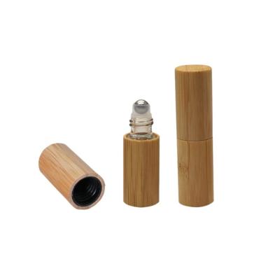 China 5ml Essential Oil Cosmetic Roller Bottles Perfume Sample Glass Bottles Bamboo for sale