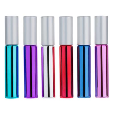 China New Product Eco-friendly Hot Sale 10ml Glass Bottle Colorful UV Essential Oil Use Roll On Bottle With Steel Roller for sale