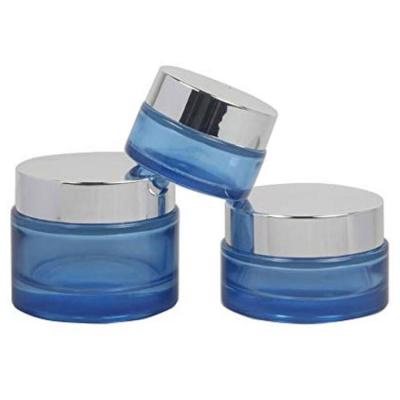 China Eco-friendly 20g 30g 50g Round Blue Glass Empty Cosmetic Bottle Face Cream Containers for sale